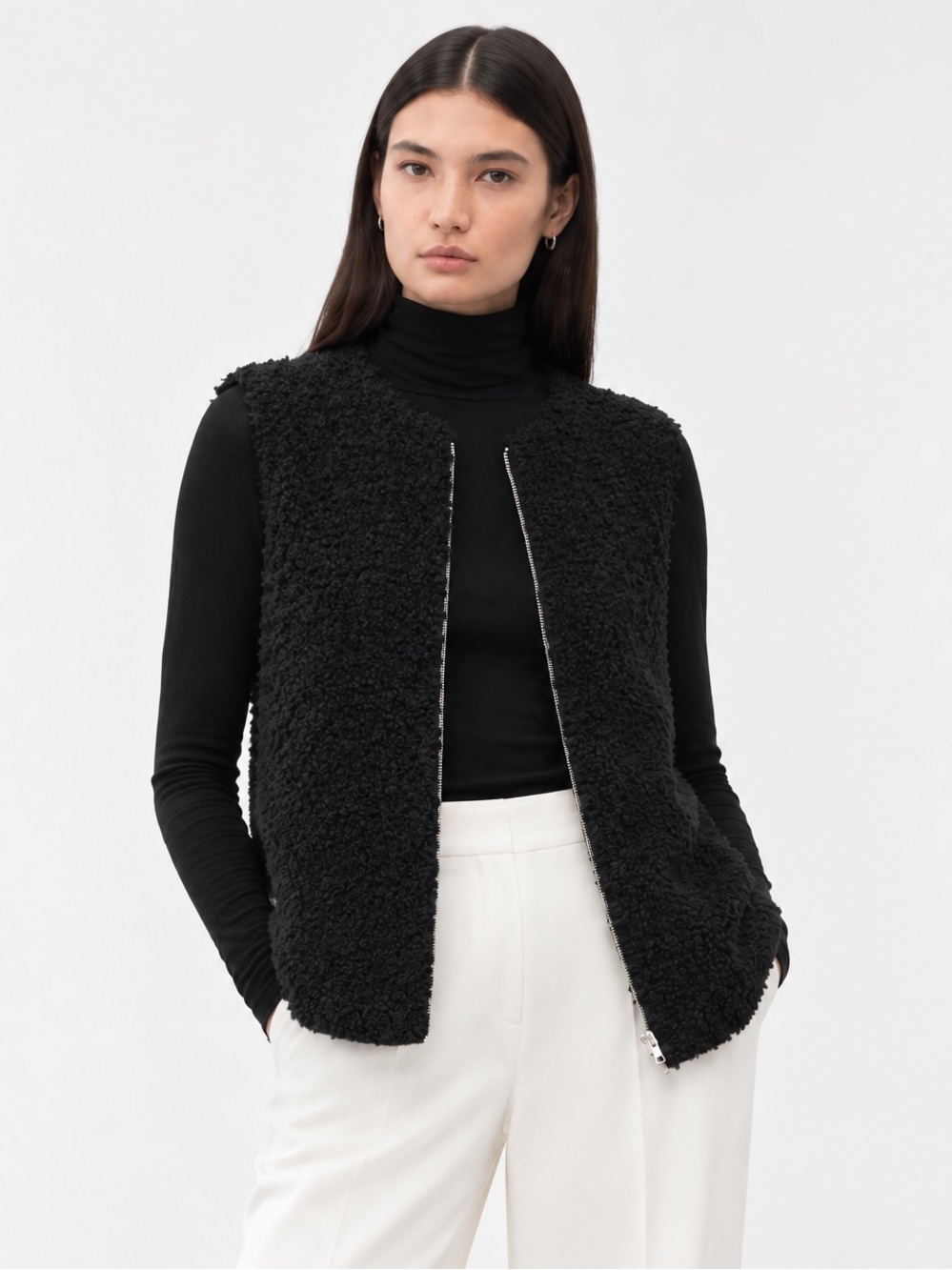 ARITZIA Wilfred Cocoon Teddy Sherpa Vest| Black - SIZE XXS